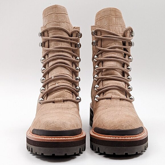 Marc Fisher Women Lizzie 2 Croc Print Lace-up Platform Cream Combat Boots Sz 8 - Picture 3 of 7